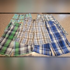Boys 100% Cotton Plaid Shorts, Size 8, Lot of 5, Various Brands and Colors, EUC